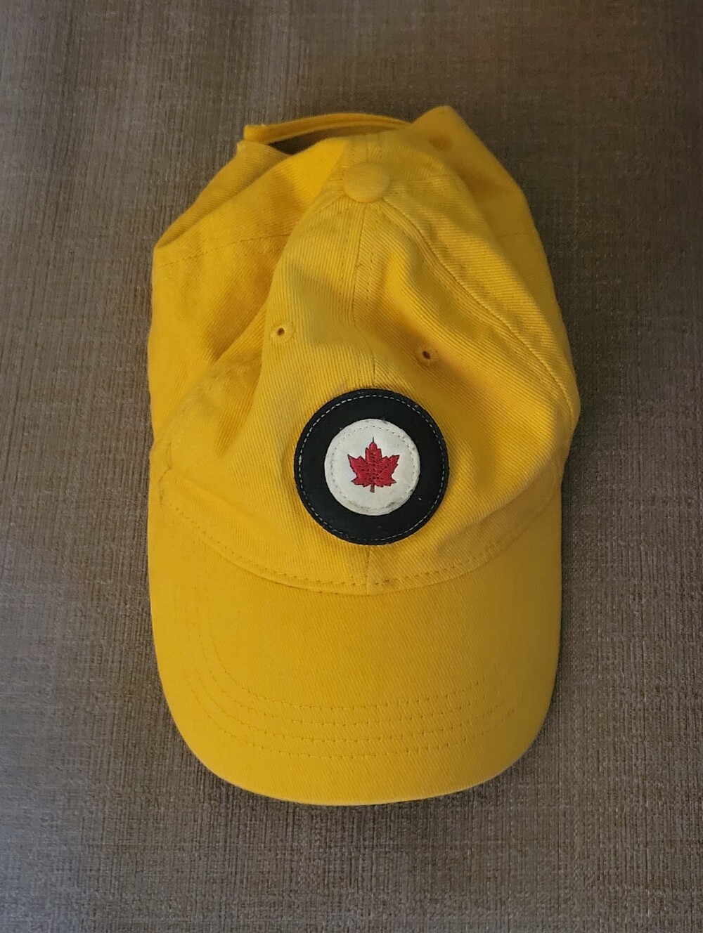 Yellow Baseball Cap with Red Maple Leaf Patch